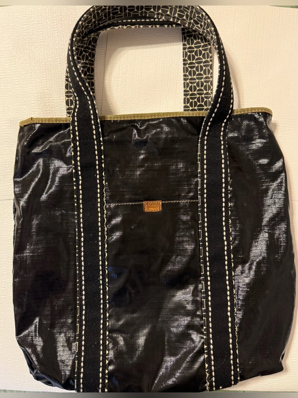 Fossil Black Women's Tote Bag with Patterned Handles